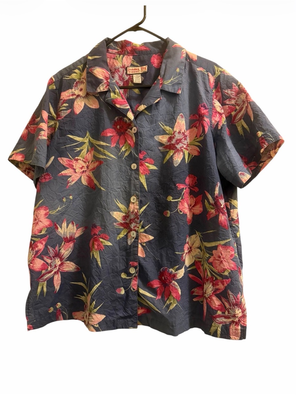 Jamaica Bay Women Blue Tropical Floral Button-Up Shirt